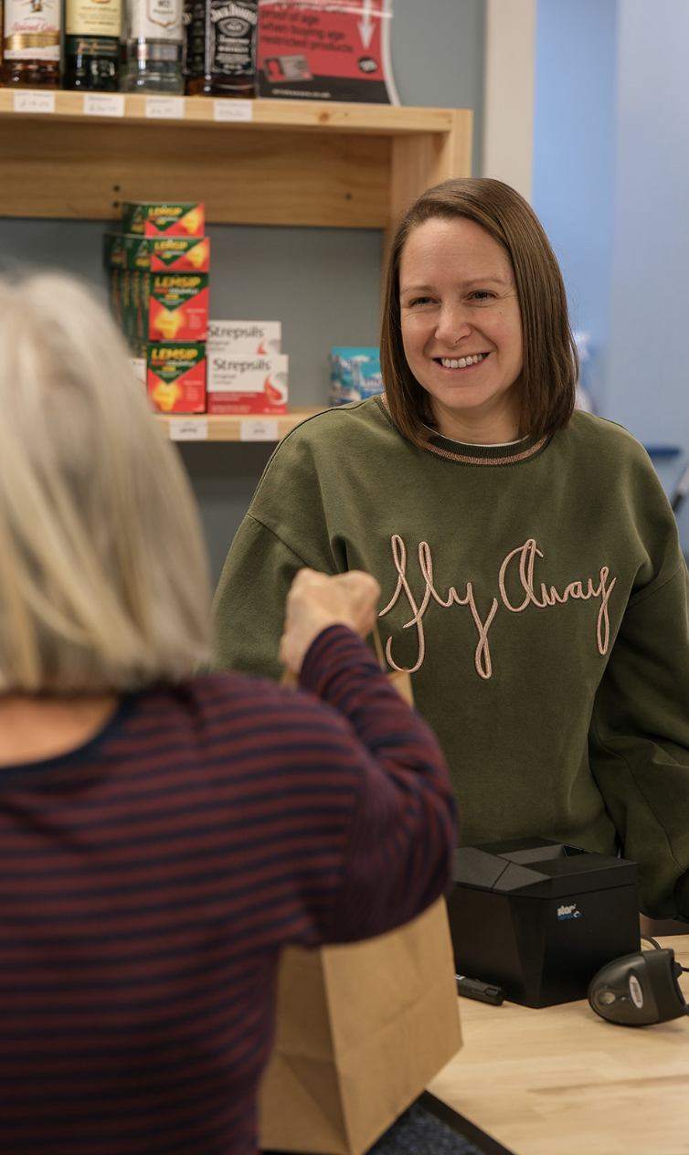 Friendly service at the checkout counter